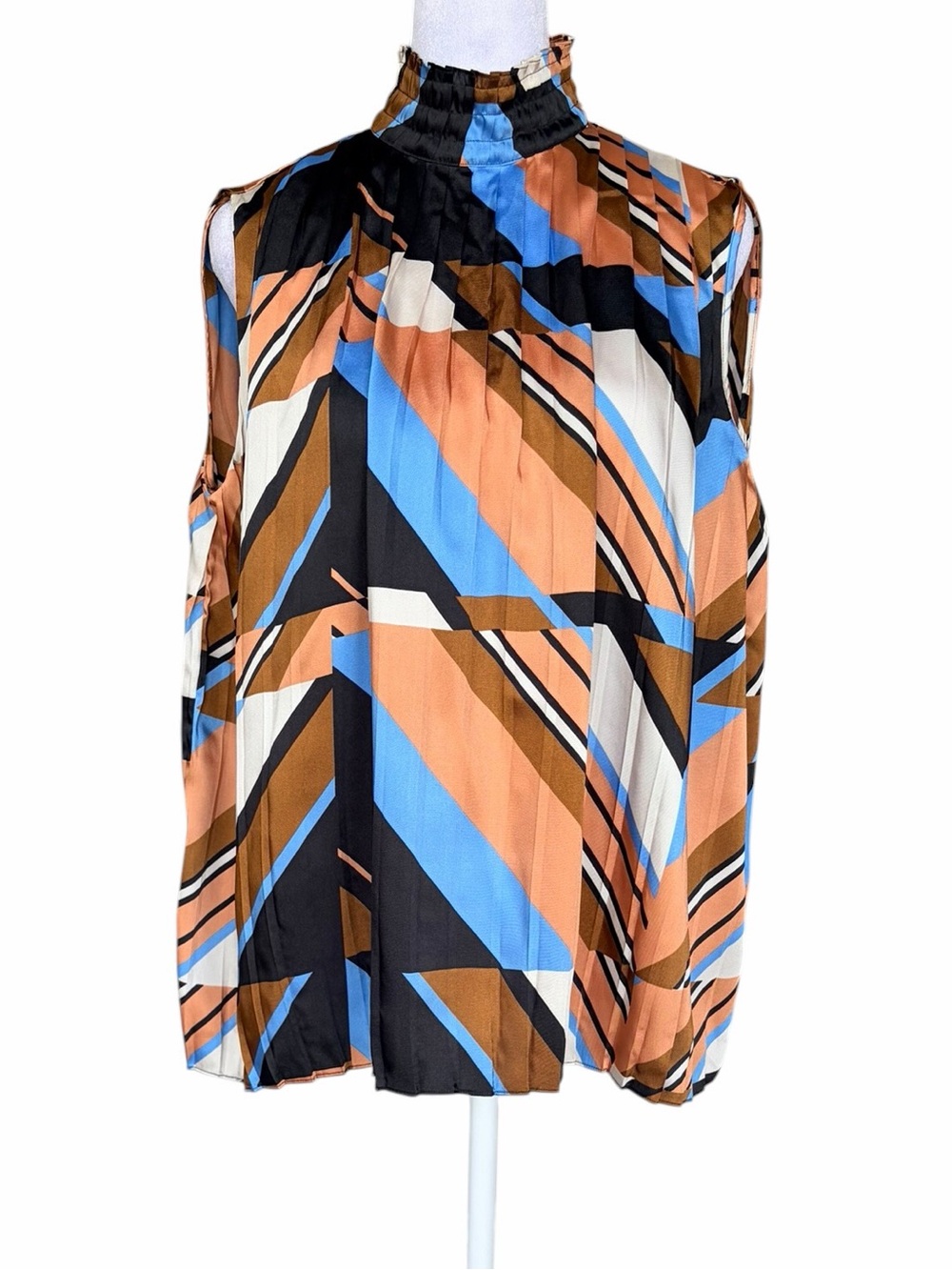 Massimo Dutti Geometric Sleeveless High-Neck Top in Blue, Brown, Black, Cream